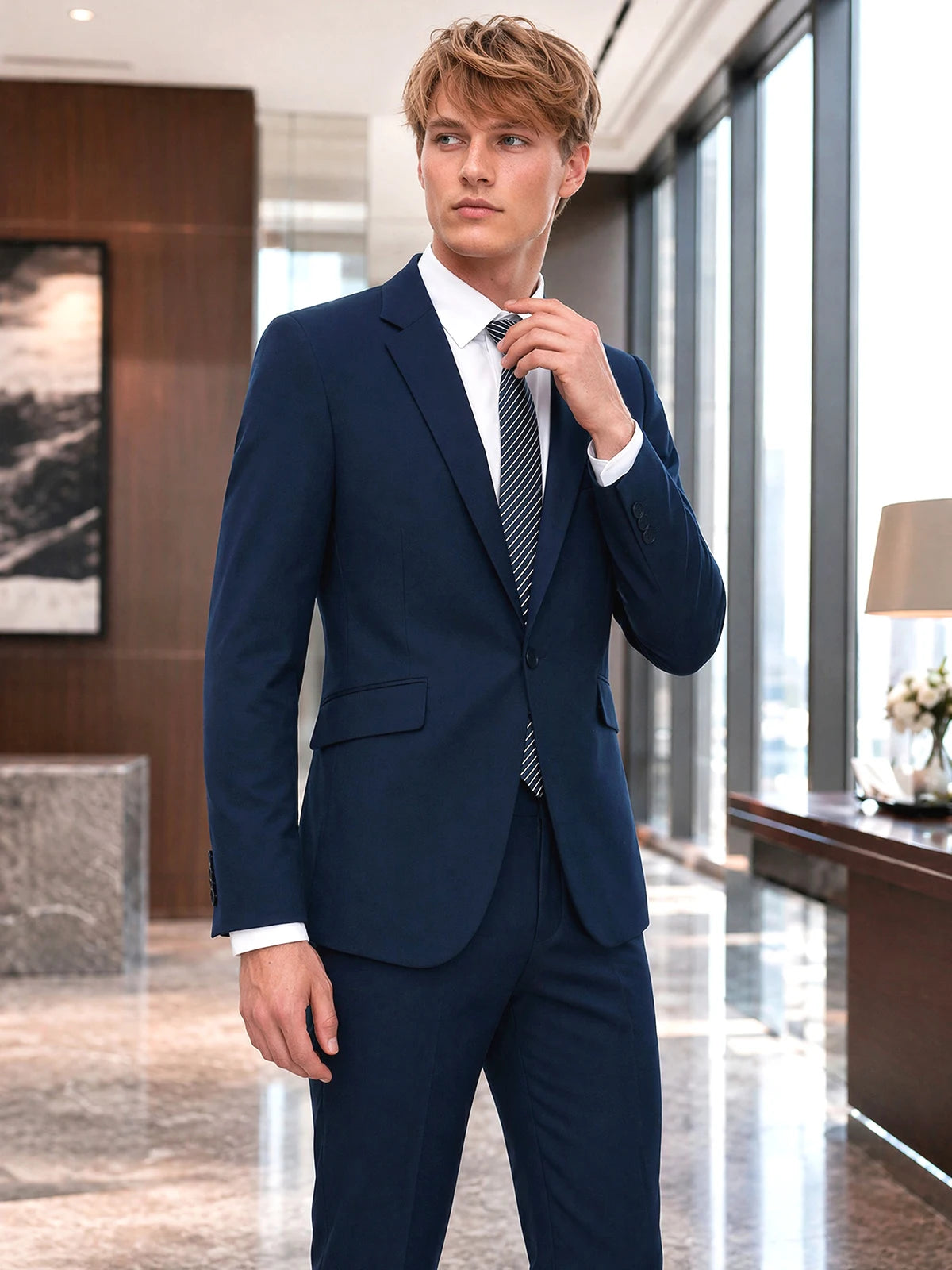 ST Cassy High Quality Men's Suit Slim Fit Solid Color Suit Formal Business Office Single Breasted Coat Pants 2 Pieces Set