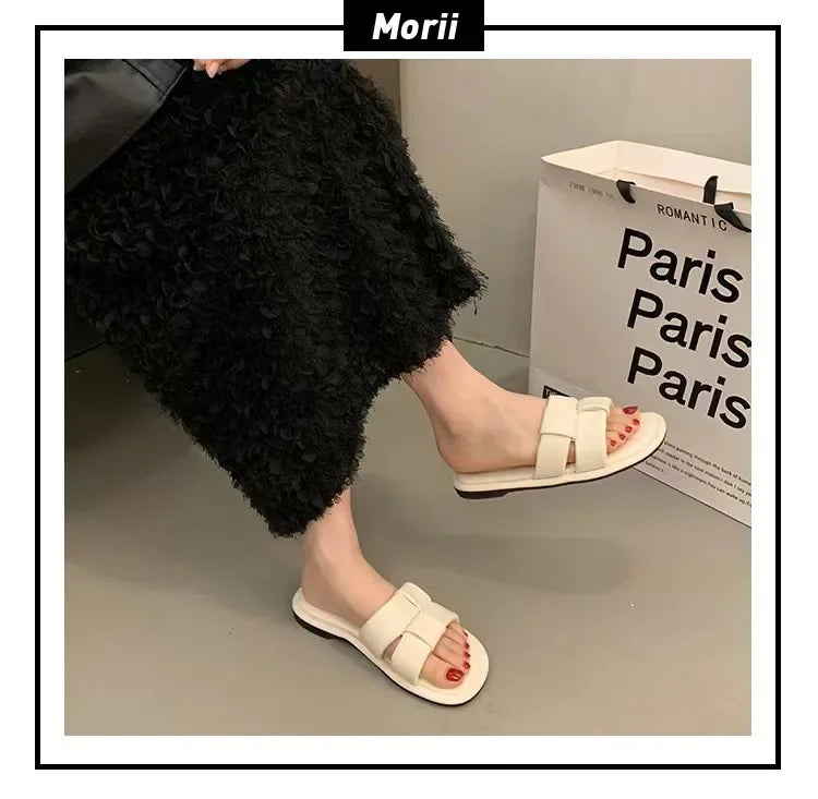 Women's Summer Outdoor Sandals Soft Bottom Flat Slippers Beach Casual Fashion Crystal Pad PVC Material Breathable Slip-On Shoes