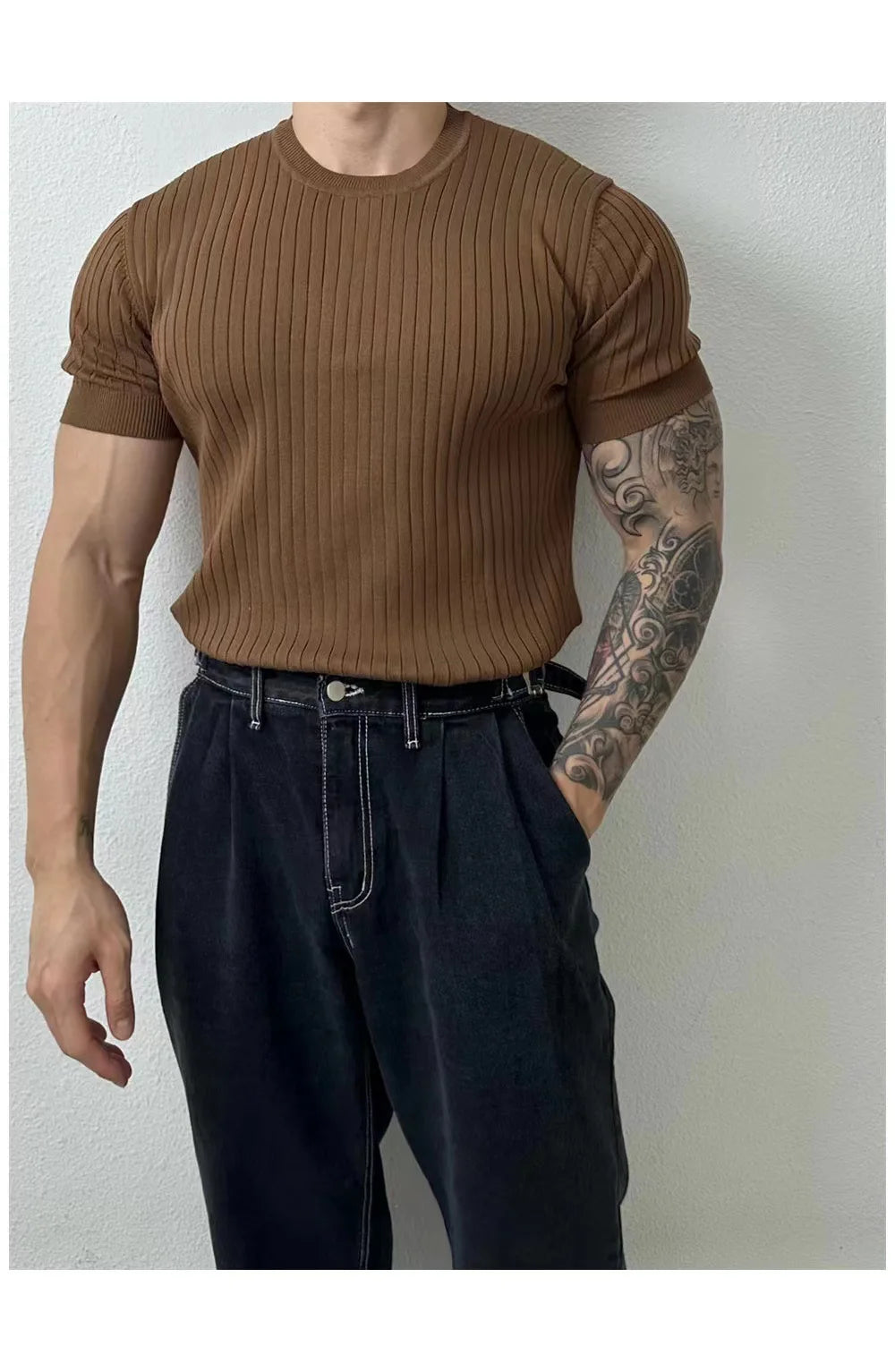 Trendy Polo Shirt for Men Summer Solid Color Top Versatile Knit Style Korean Short Sleeves Casual Fashion T-shirt