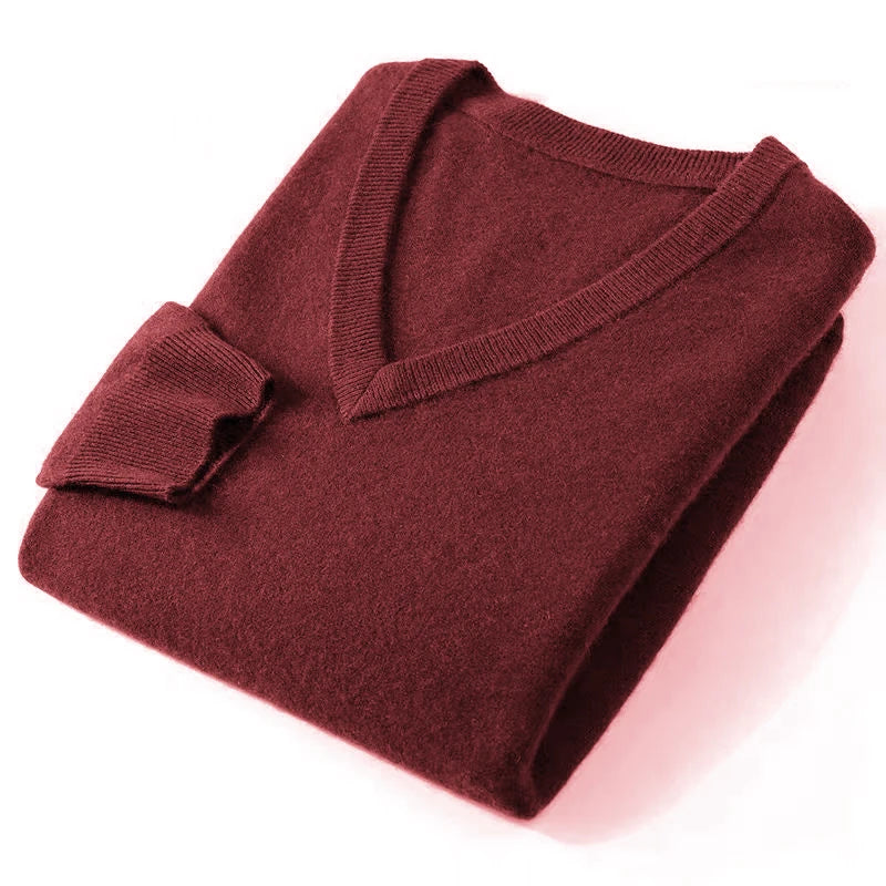 Autumn Men's V Neck Warm Pullover Sweaters Solid Color Slim Casual Sweater Long Sleeve Men's Basic Solid Color Trend Outerwear