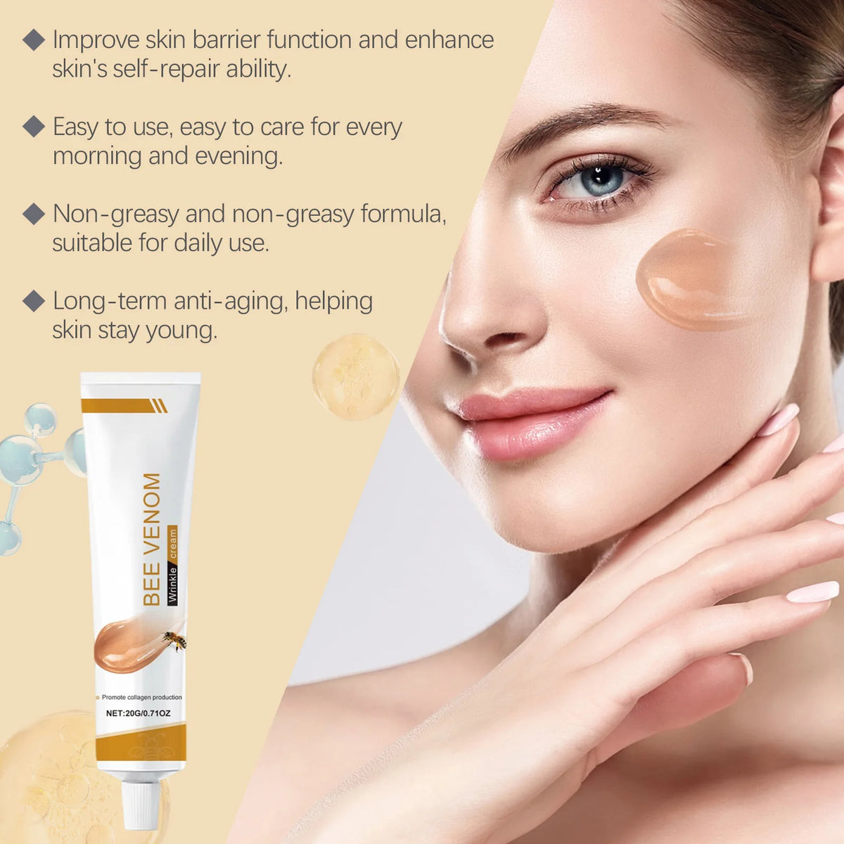 Bee Venom Wrinkle Removal Cream Anti Sagging Antioxidant Moisturizing Facial Lifting Tighten Skin Care Bee Venom Face Cream 20g
