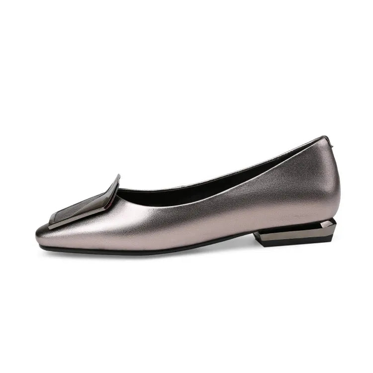 NEW Autumn/Spring Women Pumps Genuine Leather Shoes for Women Square Toe Low Heel Shoe Concise Slip-on Plus Size Handmade Shoes
