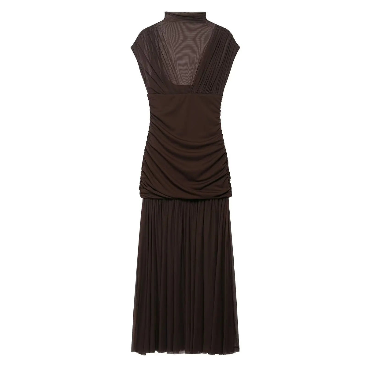 Tossy Black Mesh Fashion Maxi Dress For Women Sleeveless See-Through Patchwork Pleated Party Dress Female Autumn Long Dress 2025