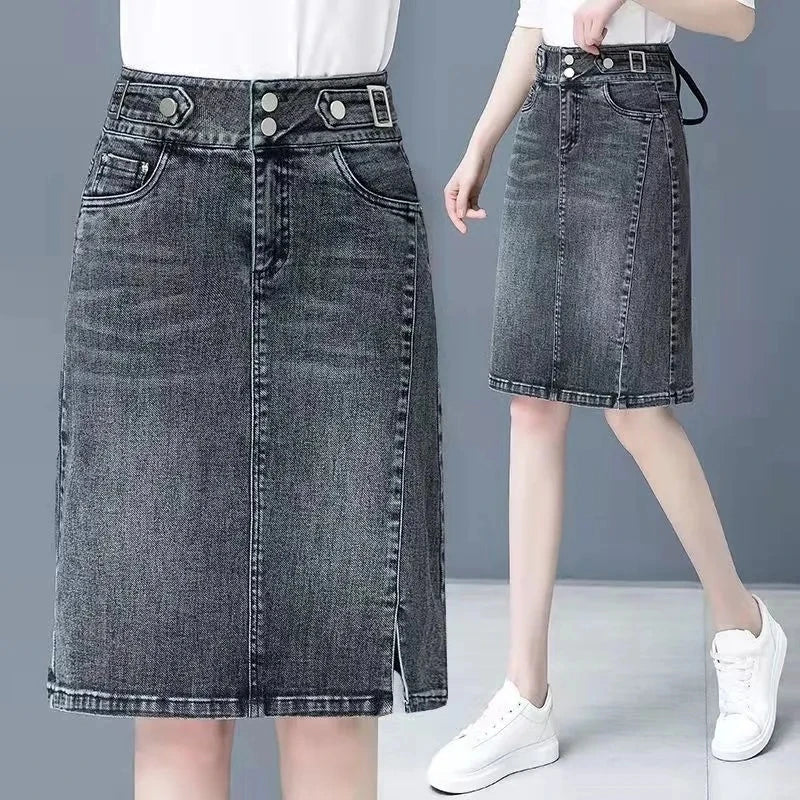 Large Size Denim Skirt For Women Spring Summer High-waisted A-line Jeans Skirt Ladies Korean Loose Tassels Mini Denim Skirts