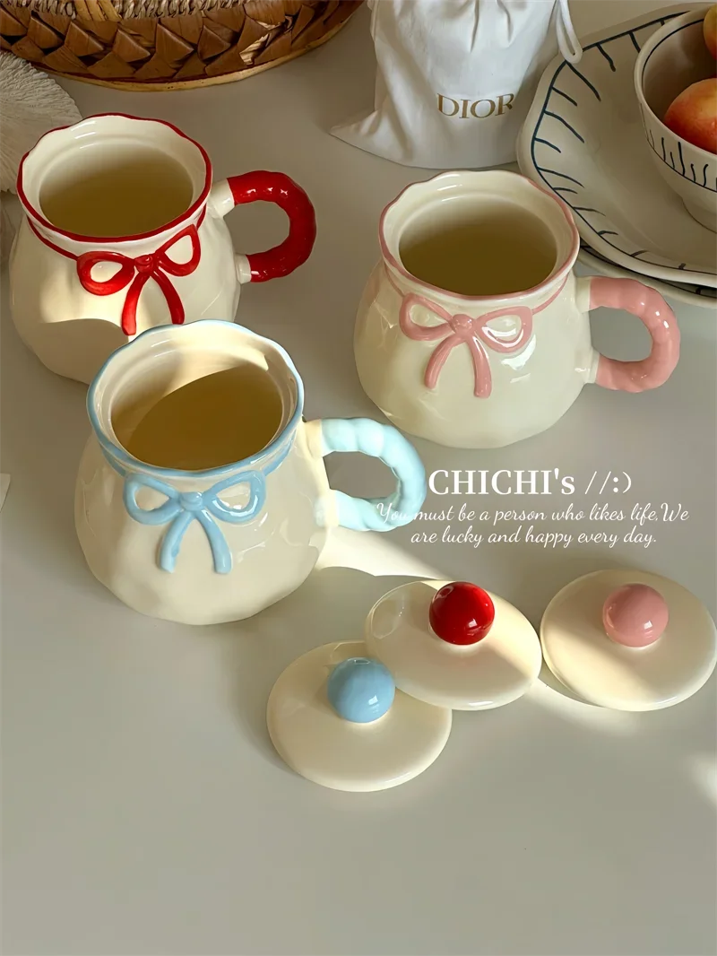 Hand-Painted Ceramic Coffee Mug Milk Cup Water Drinking Cup with Lid Underglaze Color  Design China Mugs for Dining