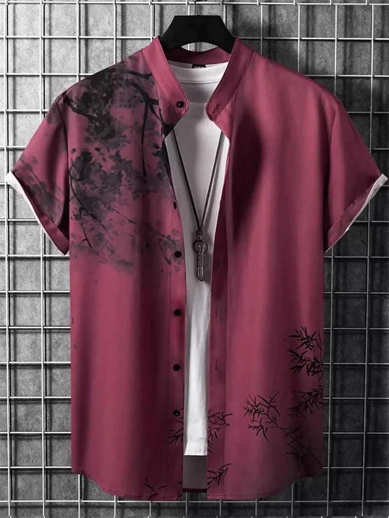 Parrot print tropical Hawaiian shirt men's casual short sleeved button down holiday beach shirt men's loose clothing
