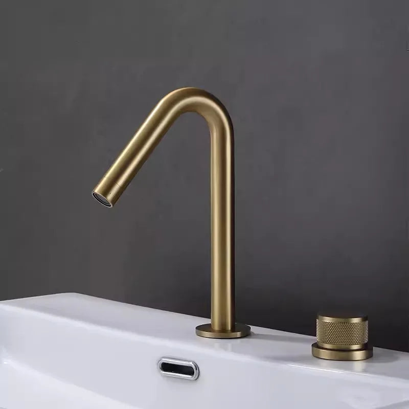 Tuqiu Bathroom Faucet Brass Widespread Brush Gold Basin Faucet Brass Sink Faucet 2 Hole Hot & Cold Wash Faucet Water Tap