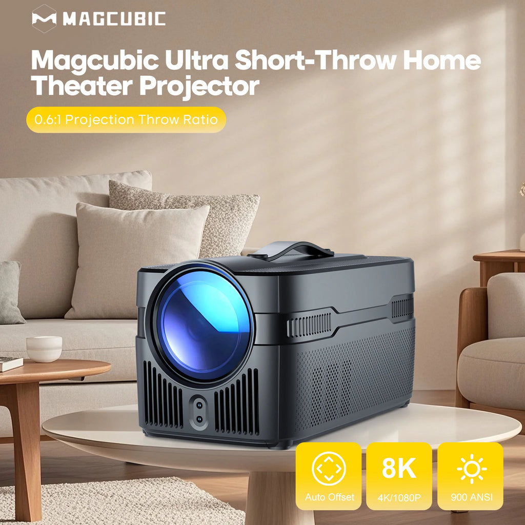 Magcubic Auto Focus Ultra Short Throw Projector 900ANSI With Auto Offset 1080P 8K HD WiFi6 BT5.4 Allwinner H726 Voice HY450C