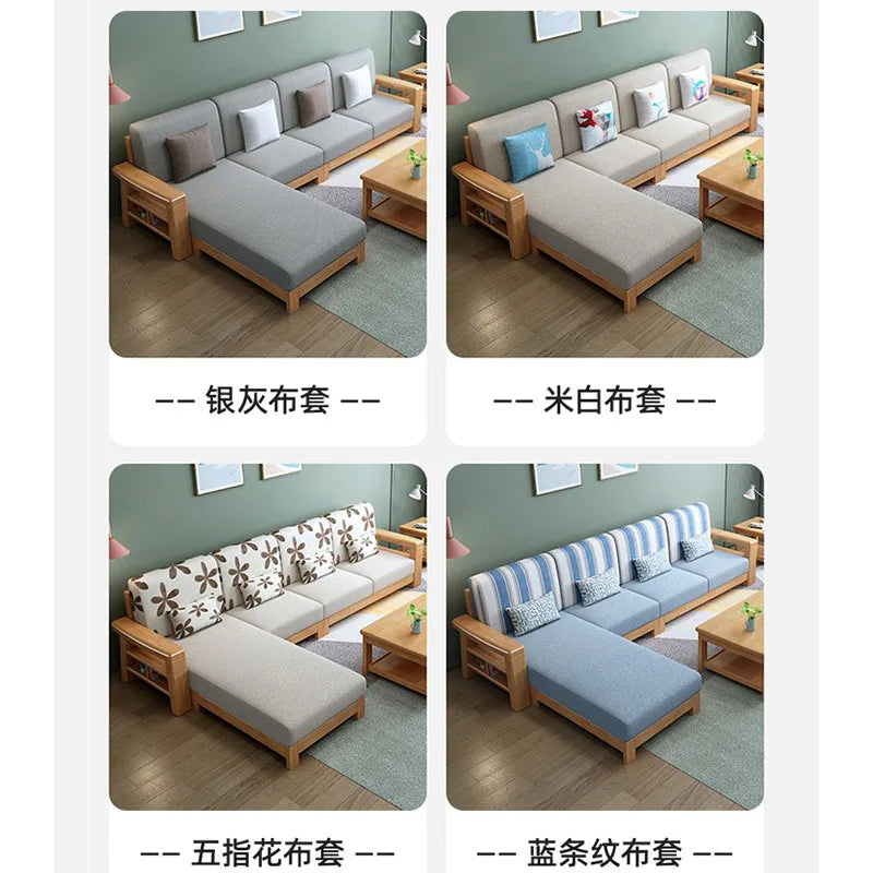 Nordic solid wood three-person sofa, modern simple fabric, small apartment concubine coffee table combination furniture