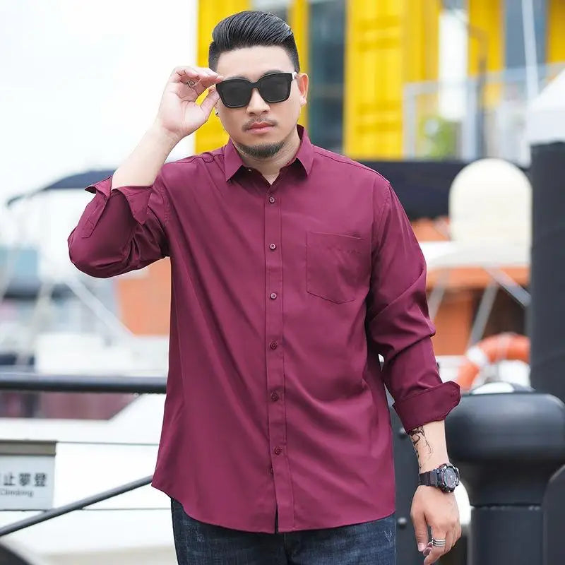 Plus Size 12XL 10XL Men's Shirts Long Sleeves Work Formal Shirt Anti-Wrinkle Classic Business Pocket Tops Male Clothing 90-190KG
