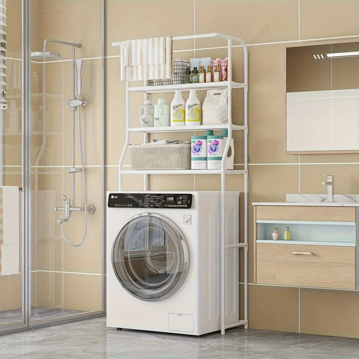 3 Layer Bathroom Toilet Storage Rack Multi Layer Metal Shelf with Toilet Paper Holder for Balcony Washing Machine Organizer