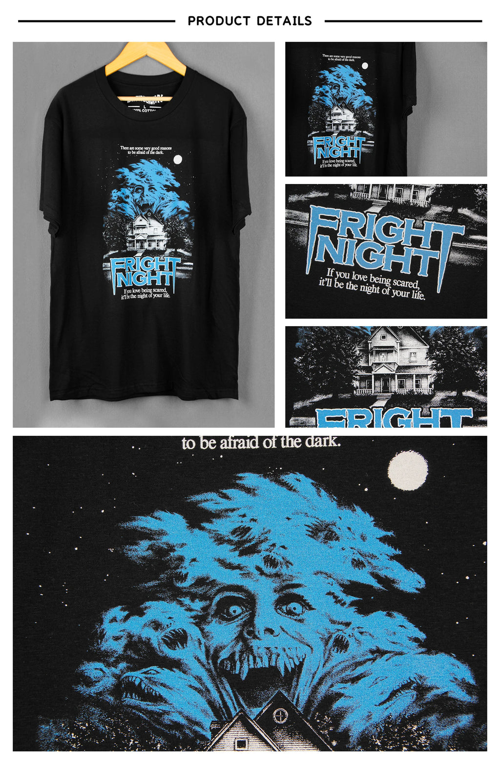 Fright Night T-Shirt Horror 80S Movie Vamp Zombie Washed Long Sleeves Cool Cotton Summer Men's Clothing Short Sleeve Tee Shirt