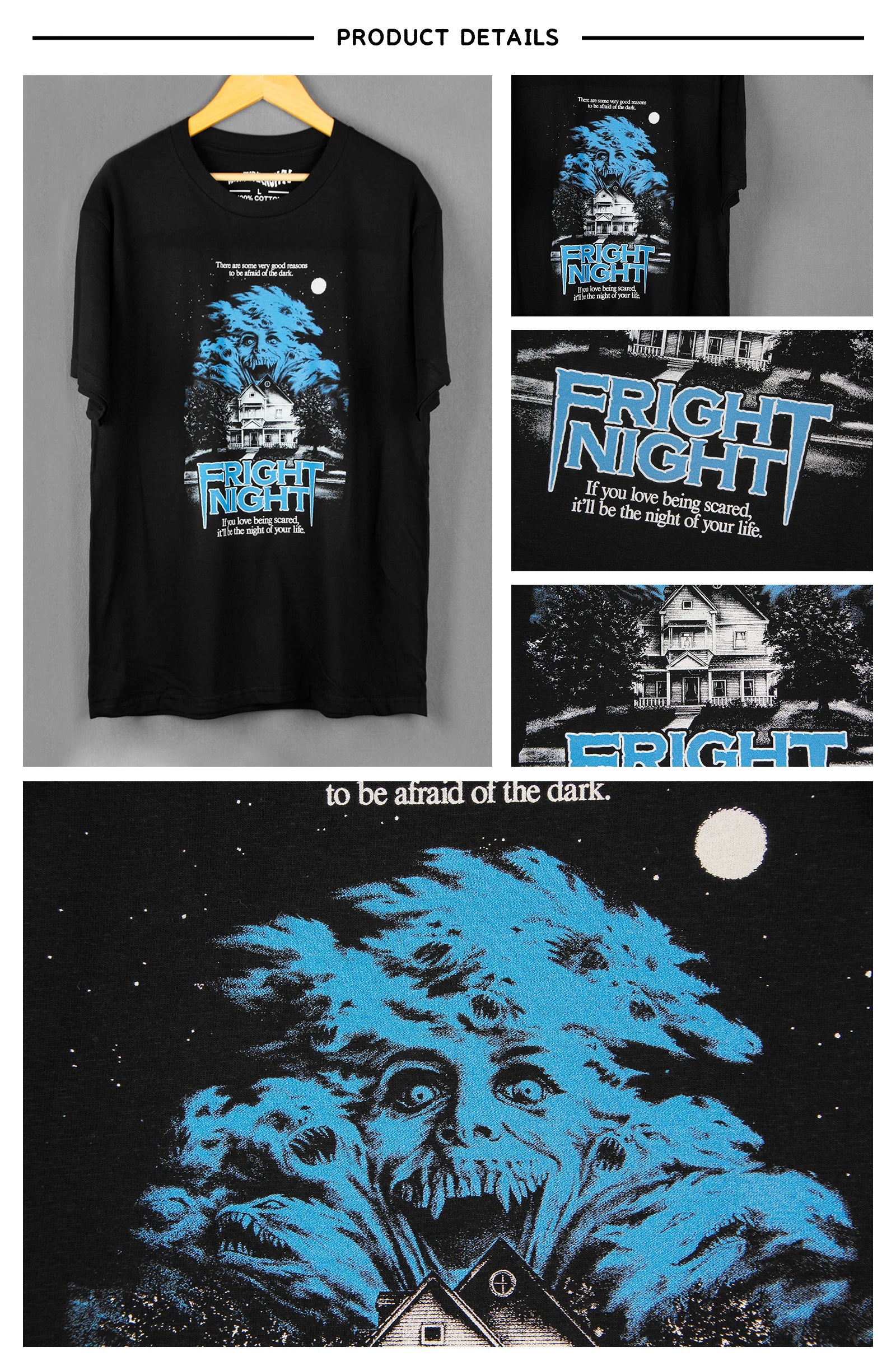 Fright Night T-Shirt Horror 80S Movie Vamp Zombie Washed Long Sleeves Cool Cotton Summer Men's Clothing Short Sleeve Tee Shirt