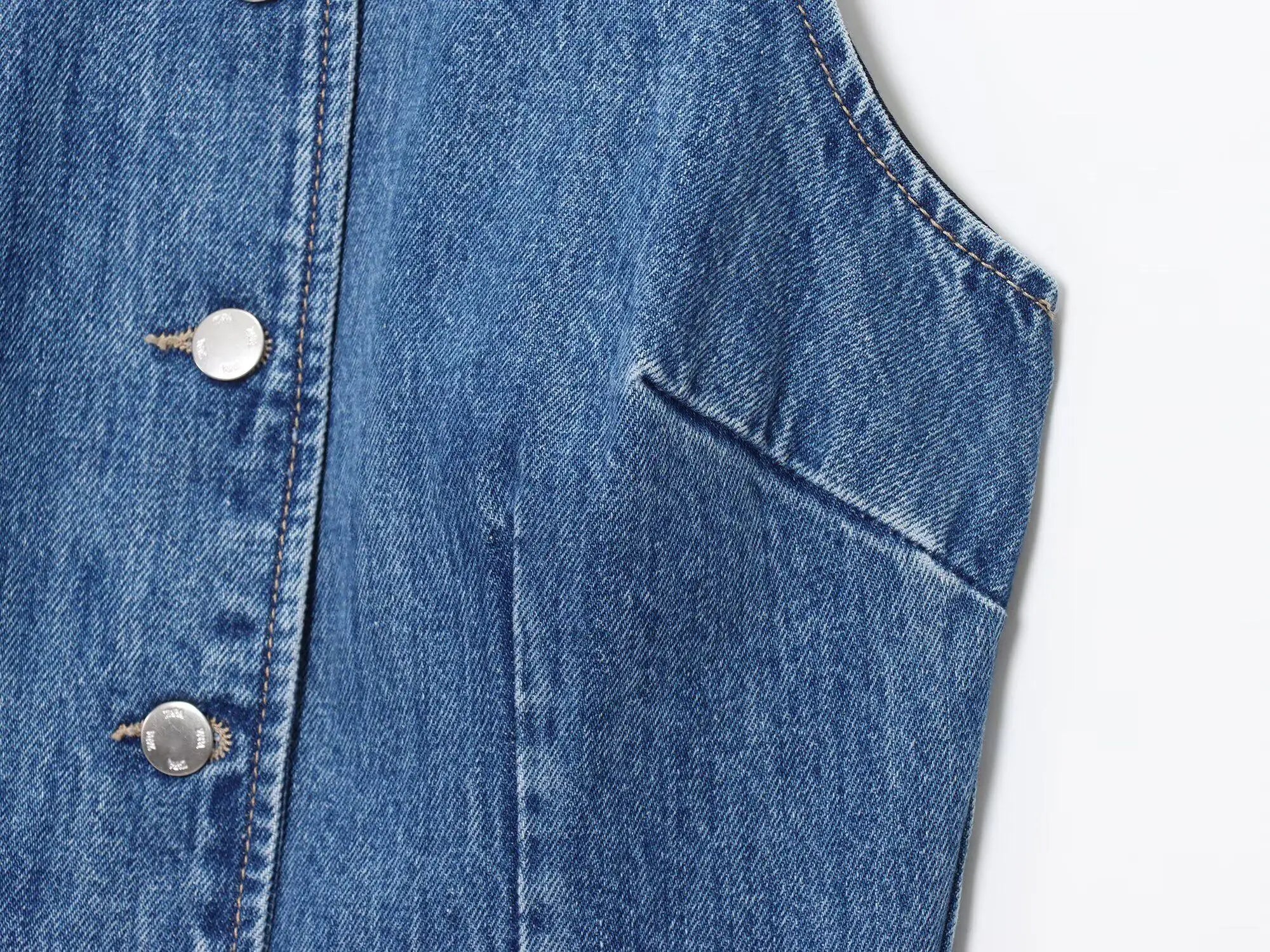 Women Denim Short Dress Round Neck Sleeveless Vest Style Single Breasted Design Solid Color Simple Daily Casual Versatile Dress