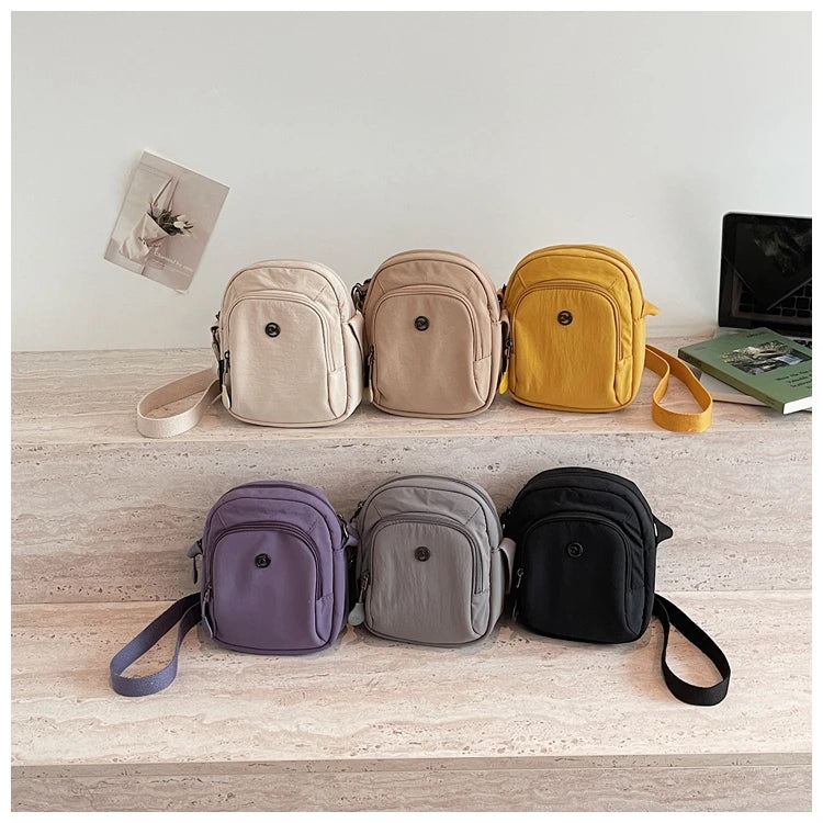 Waterproof Nylon Mobile Phone Bag Portable  Three-Layer Coin Purse Crossbody Bag for Youth Casual Simple Style Functional...