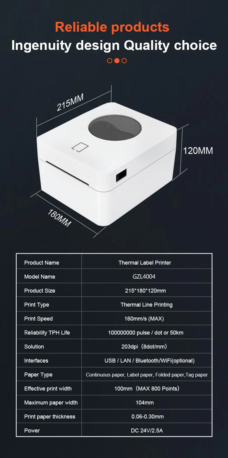  4X6 inch Thermal Label Maker Desktop Shipping Label Printer USB/Bluetooth Compatible with iPhone Android Windows