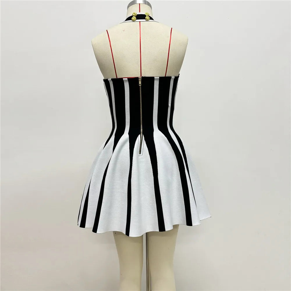 2025 New Sexy Halter Bandage Dress Women Patchwork Sleeveless Clothes Club Party Mini Dresses
