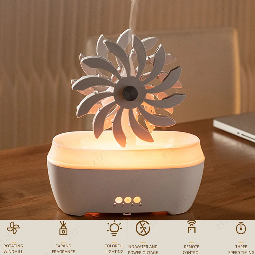 Creative Raindrop Windmill Essential Oil Diffuser Colorful Atmosphere Light Remote Control Humidification Aromatherapy Machine