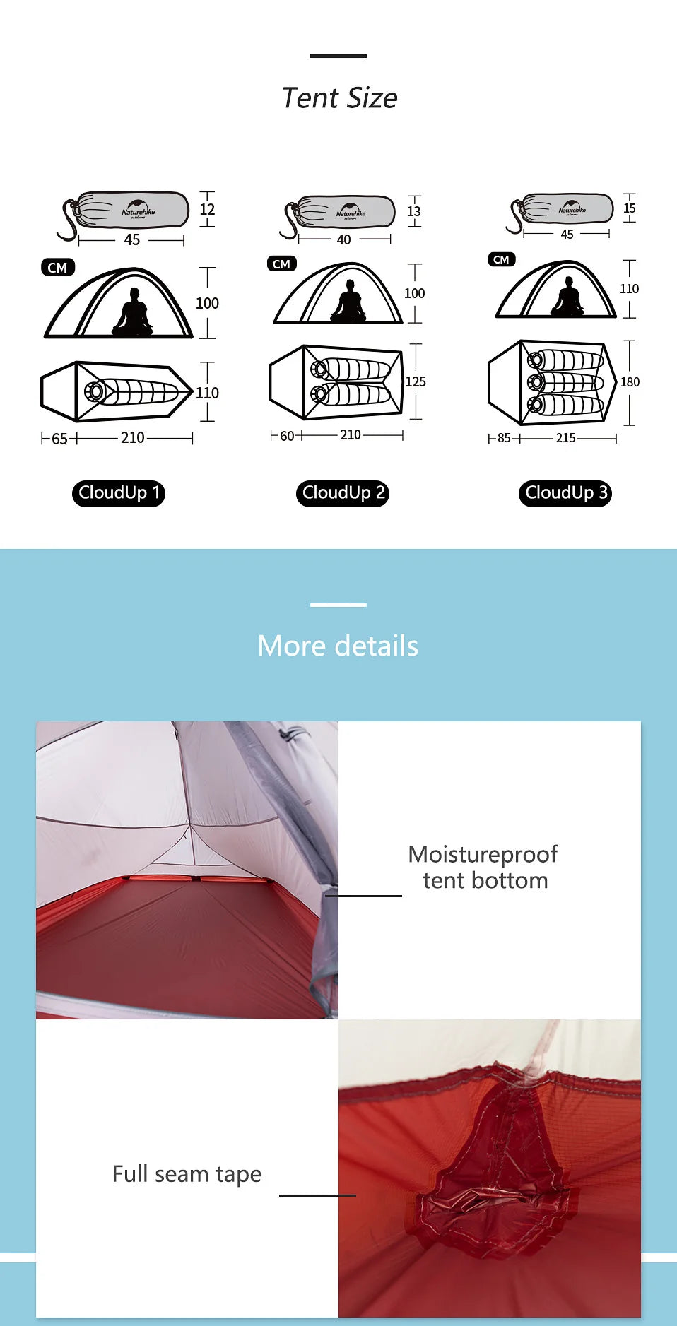 Naturehike Cloud Up 1 Upgraded Tent Ultralight Camping Tent Waterproof Outdoor Hiking Travel Tent Backpacking Cycling Tent