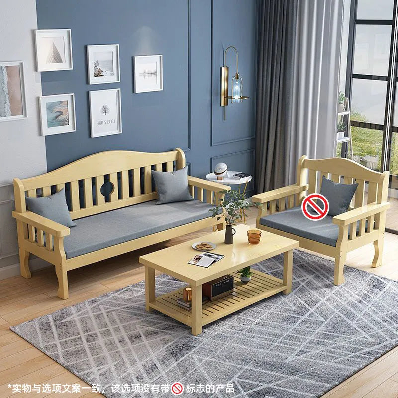 Solid wood sofa new Chinese combination wooden sofa rental room backrest bench economical living room small apartment sofa