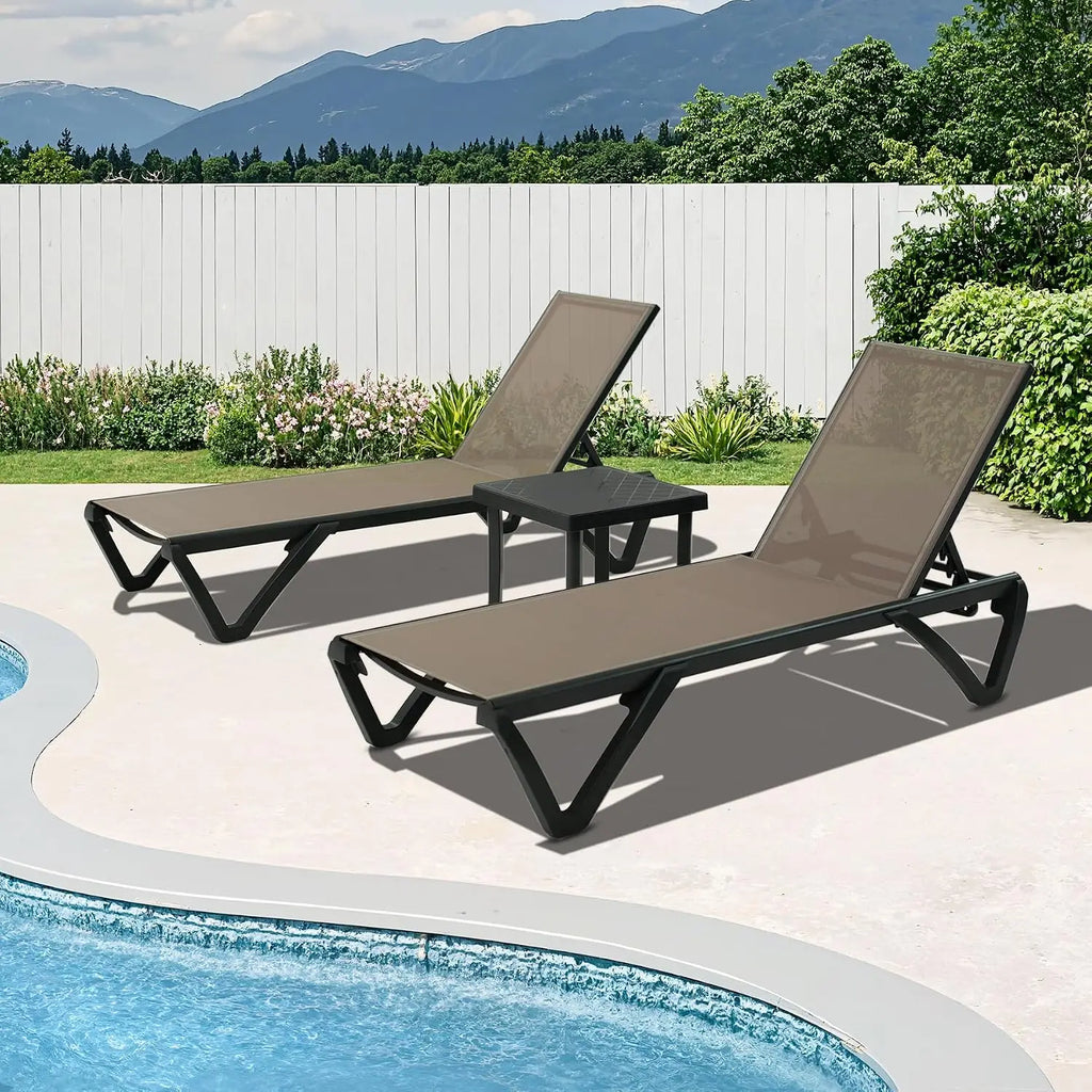 Aluminum Chaise Lounge with Side Table, 5-Position Adjustable Backrest & Wheels, All-Weather Outdoor Patio Furniture, Customized