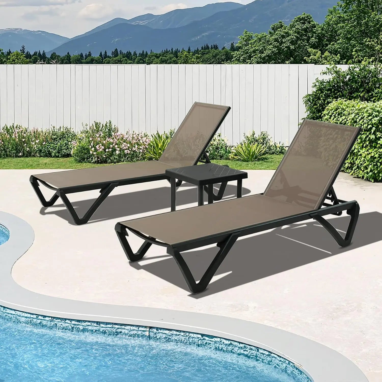 Aluminum Chaise Lounge with Side Table, 5-Position Adjustable Backrest & Wheels, All-Weather Outdoor Patio Furniture, Customized