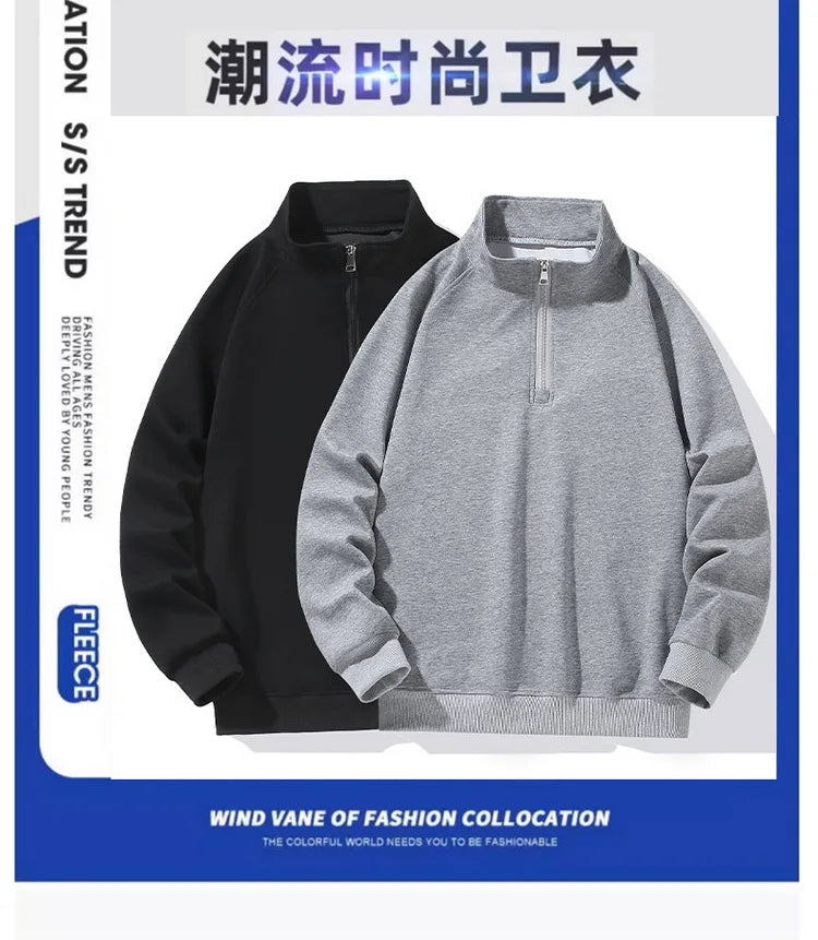 Big Size Clothing Store Sweatshirt Men Half Turtleneck Zip-up Long Sleeve Pullover Male Loose Fit Spring Autumn Large Plus 10XL