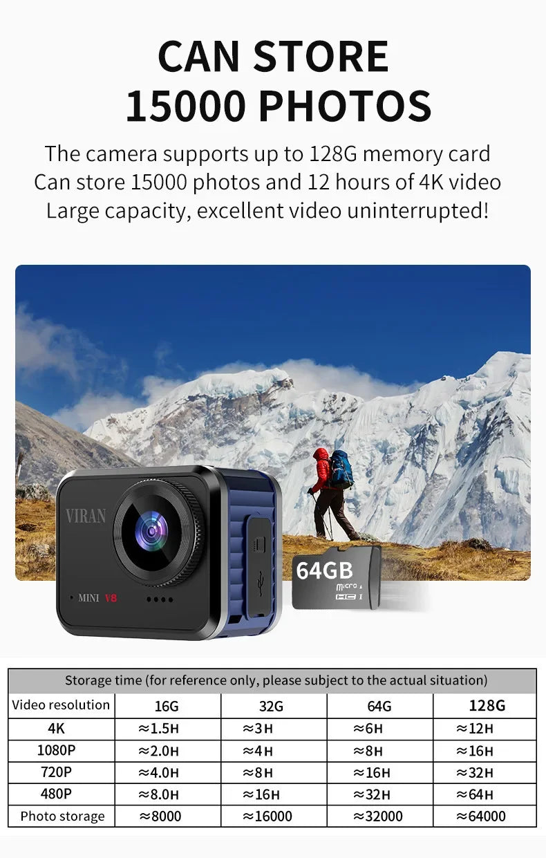 4K 60FPS Ultar HD Mini Action Camera Wifi Remote Control Screen Waterproof DV Sport Camcorder Drive Recorder Wireless Webcam V8