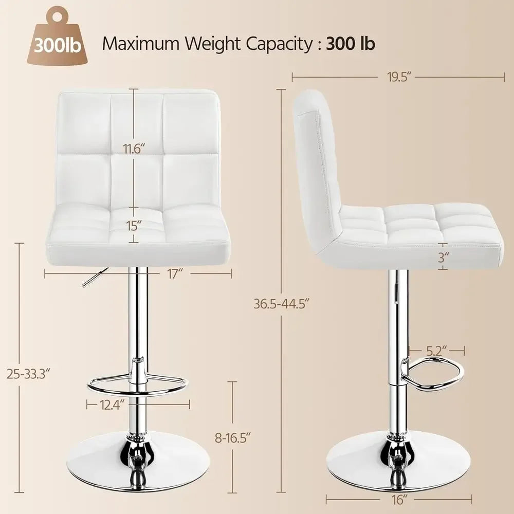 Set of 3 Adjustable Swivel Bar Stools, PU Leather, White, with Backrest and Footrest, Ideal for Kitchen, Dining, and Bar Areas