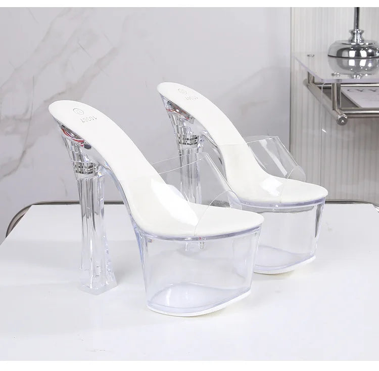 Glowing Crystal High Heels 17cm Nightclub Shoes Sexy Transparent Waterproof Platform Showgirl Stiletto Women's Sandals