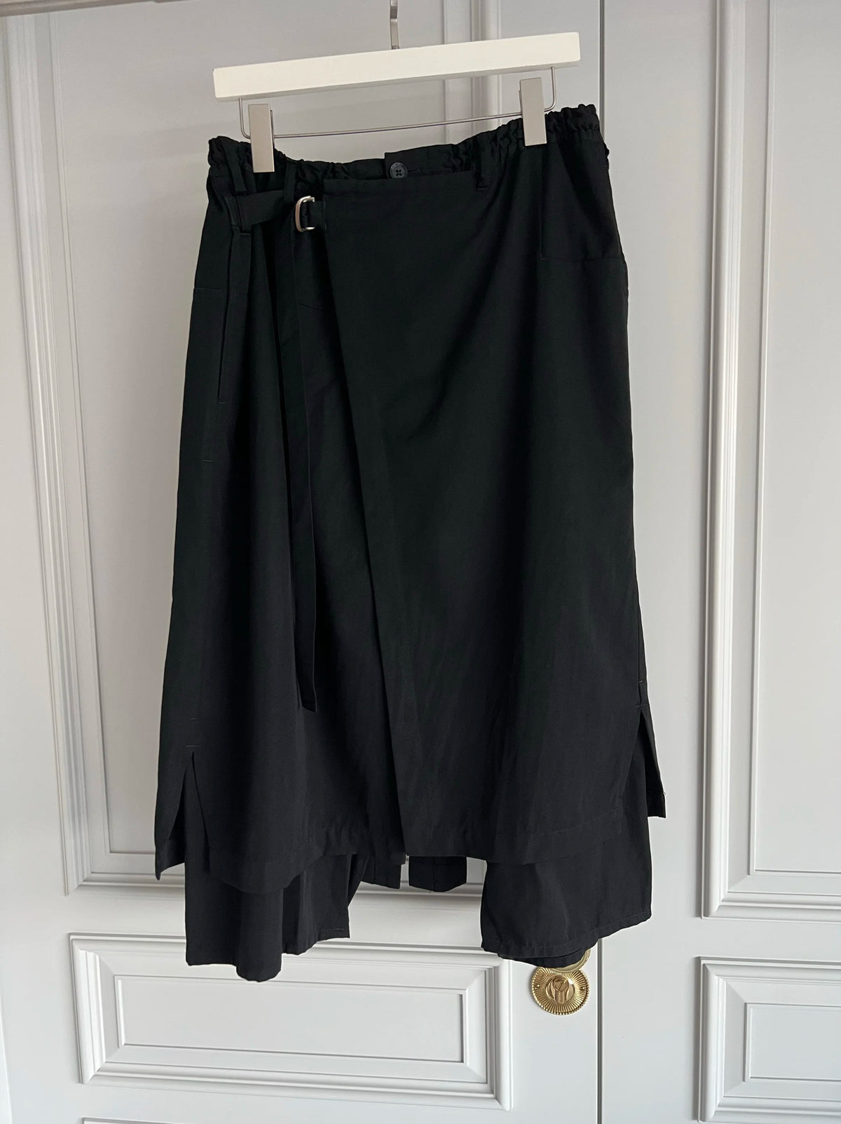 TOP-YAMAMOTO original design black loose double-layer elastic waist culottes and dark niche Japanese-style trousers