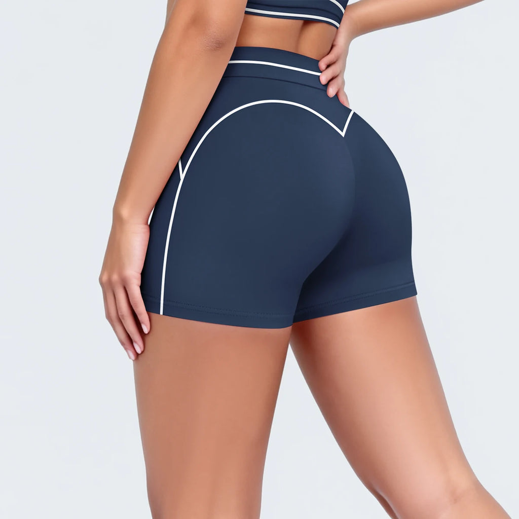 High Waist Stripe Fitness Yoga Shorts for Woman's Quick-Dry Breathable Hip-lifting Summer Gym Running Color Blocking Yoga Shorts