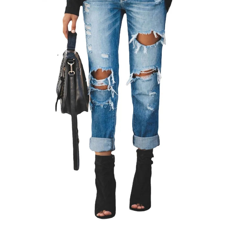 Summer 2026 Women's Casual Washed Ripped Straight Leg Jeans Street Style New Arrival