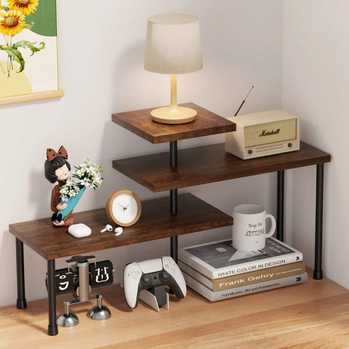Countertop Organizer Organization 3 Tier Moveable Corner Shelf Organizer for Kitchen Bathroom Spice Rack Coffee Area