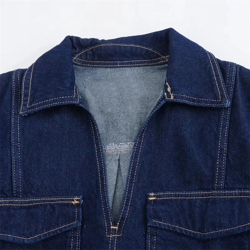 MUJER Blue Denim Shirt Woman Short Sleeve Cropped Shirt Women Summer Short Tops Woman Streetwear Y2k Stylish Women's Blouses