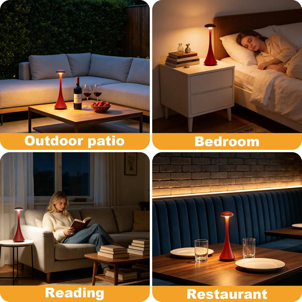 GGbingo Mushroom Table Lamp Rechargeable Wireless Touch Lamp Creative Desk Lamp USB-C Desk Lamp Bedroom Atmosphere Light