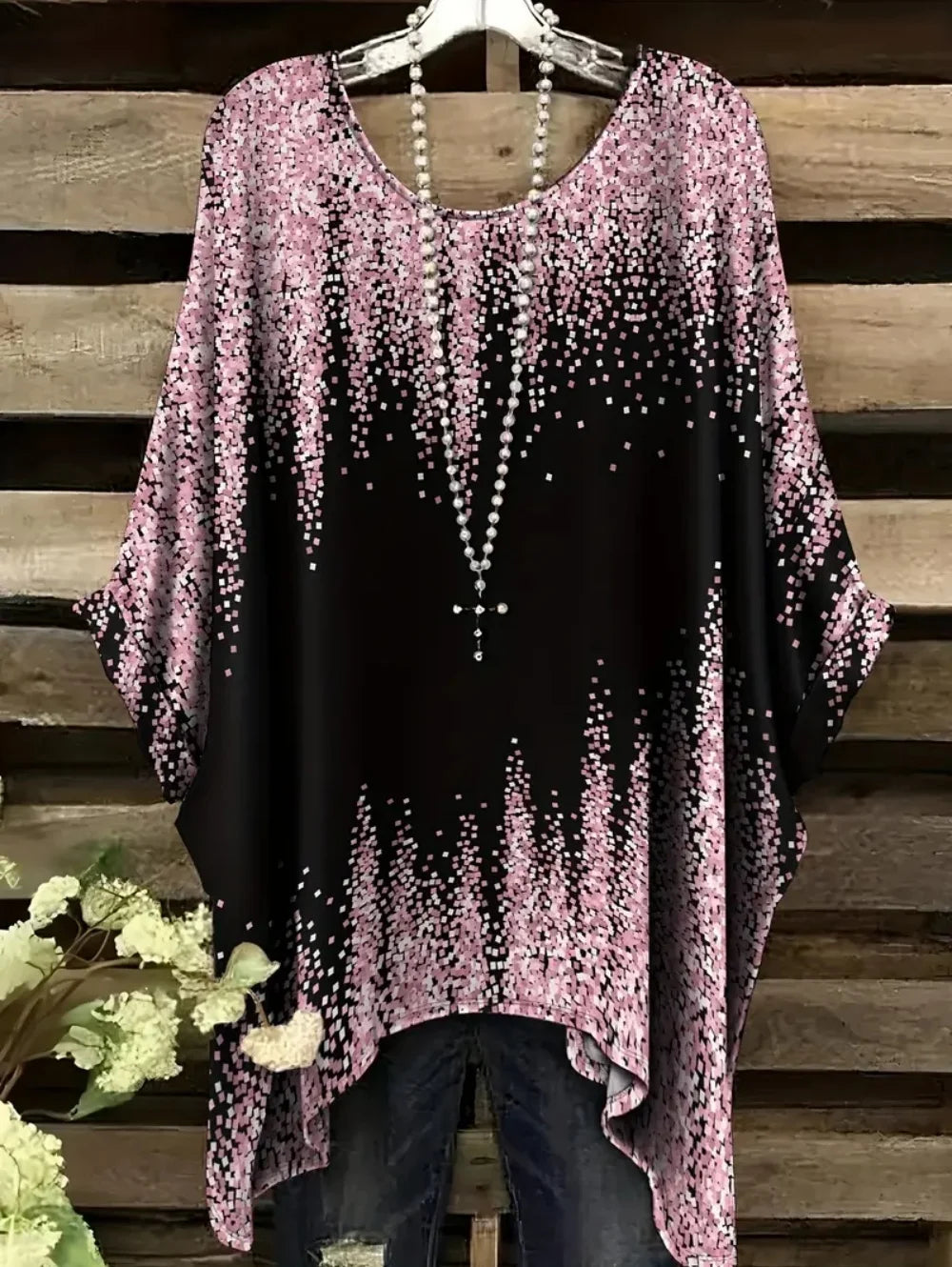 Women's T-Shirts Summer Gradient Sequin Graphics Tops O-Neck Female Vintage Clothing Floral Print Tees Loose Oversized T Shirts