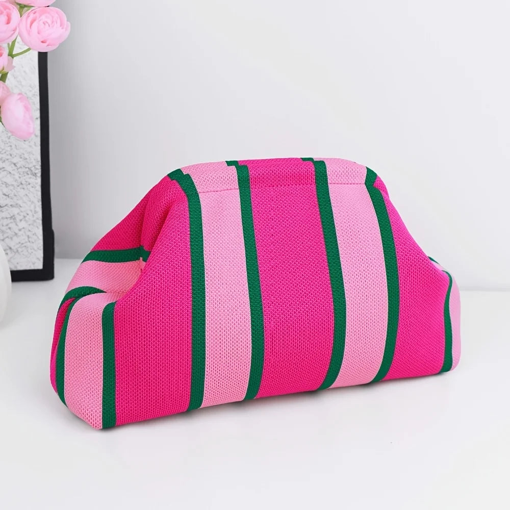 New Woven Bag Hollow-Out Striped Knitted Handbag Fly-Knitted Cloud Versatile Portable Cosmetic Bag