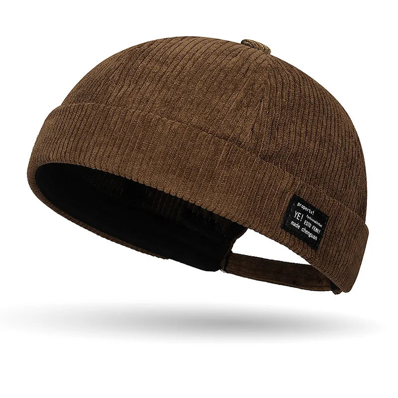 Autumn and winter corduroy brimless casual hat, personalized yuppie hat, men's and women's striped velvet melon skin hat