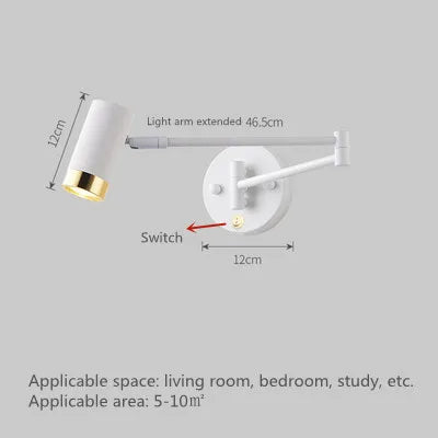 Modern Adjustable Swing Long Arm LED Wall Lamps Touch Sensor Internal Wall Washer Household Bedside Switch Decor Sconce Lights