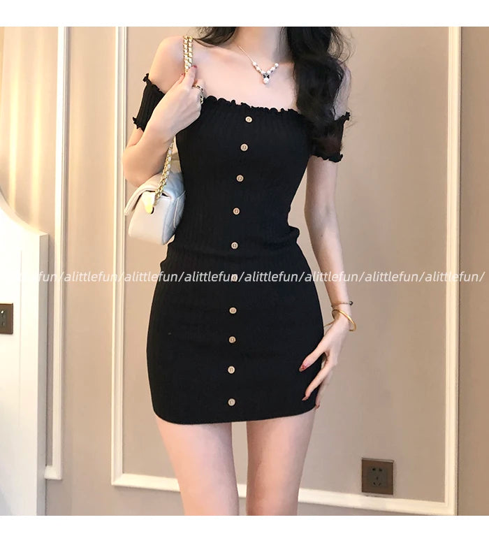 Sexy Short Ice Silk Bodycon Skirt Dress Women's Tight Fit Wrap around Waist Slimming Summer  Dress Sweet Style Short Sleeve