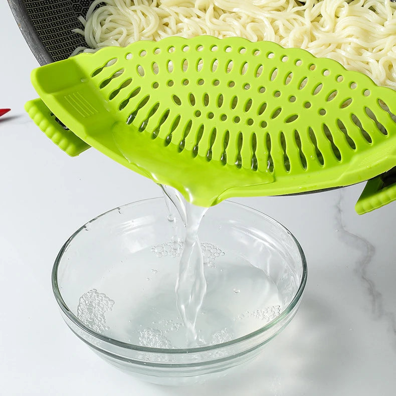 Silicone Strainer Clip-on Pan Pot Side Drainer Fruit Vegetable Noodle Drainage Filter Pour Baffle Colander Kitchen Gadgets