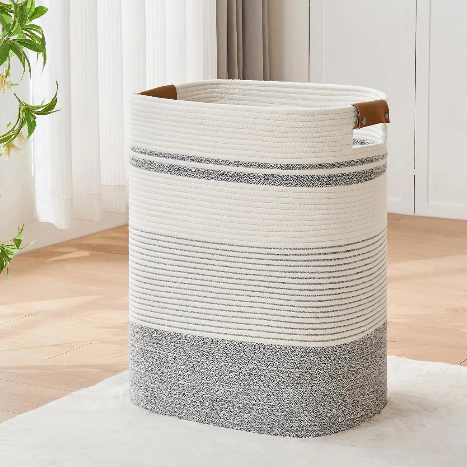 Laundry Basket, Blanket Basket for Bedroom Aesthetic, Laundry Hamper & Blanket Storage for Living Room, Woven Storage Basket