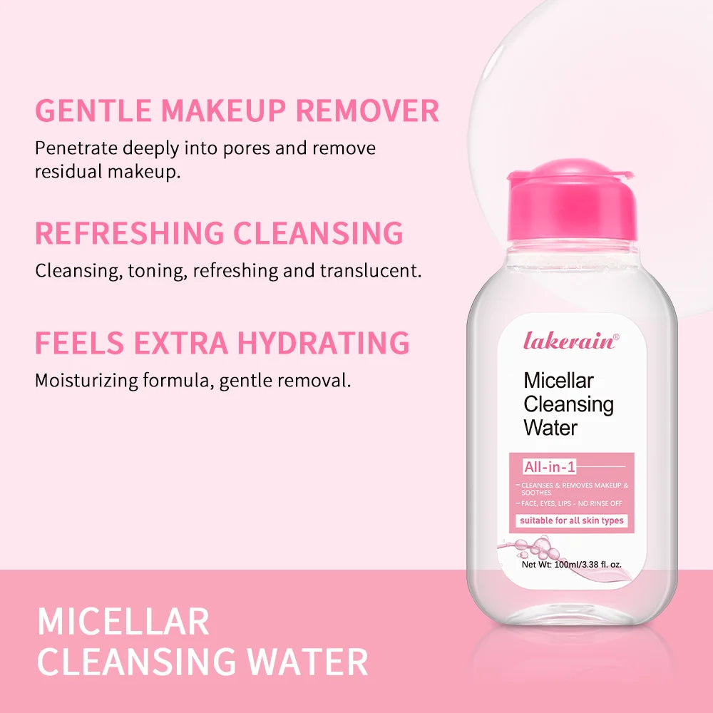 Gentle Micellar Cleansing Water All Skin Types No-Rinse Face Eye Lip Makeup Remover Moisturizing Soothing Skin Tonic
