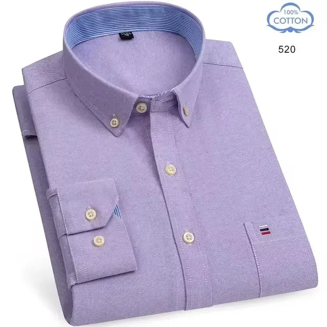 100% Pure Cotton Oxford Shirts for Men Long Sleeve Plaid Shirt Striped Male Business Checked Red Shirt Mans Designer Clothes 7XL