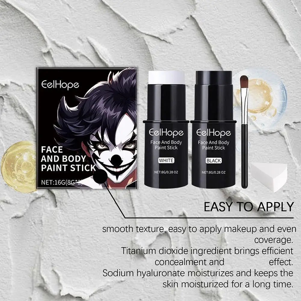 Black White Face Body Paint Kit Cover Foundation Clown Colorful Long Lasting Waterproof Halloween Festive Makeup Accessories Set