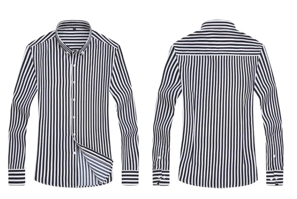 2026 Men's Classic Striped Shirt, Single-breasted Long-sleeved Shirts Autumn New Top Red Blue Black Slim Version Male Chemise