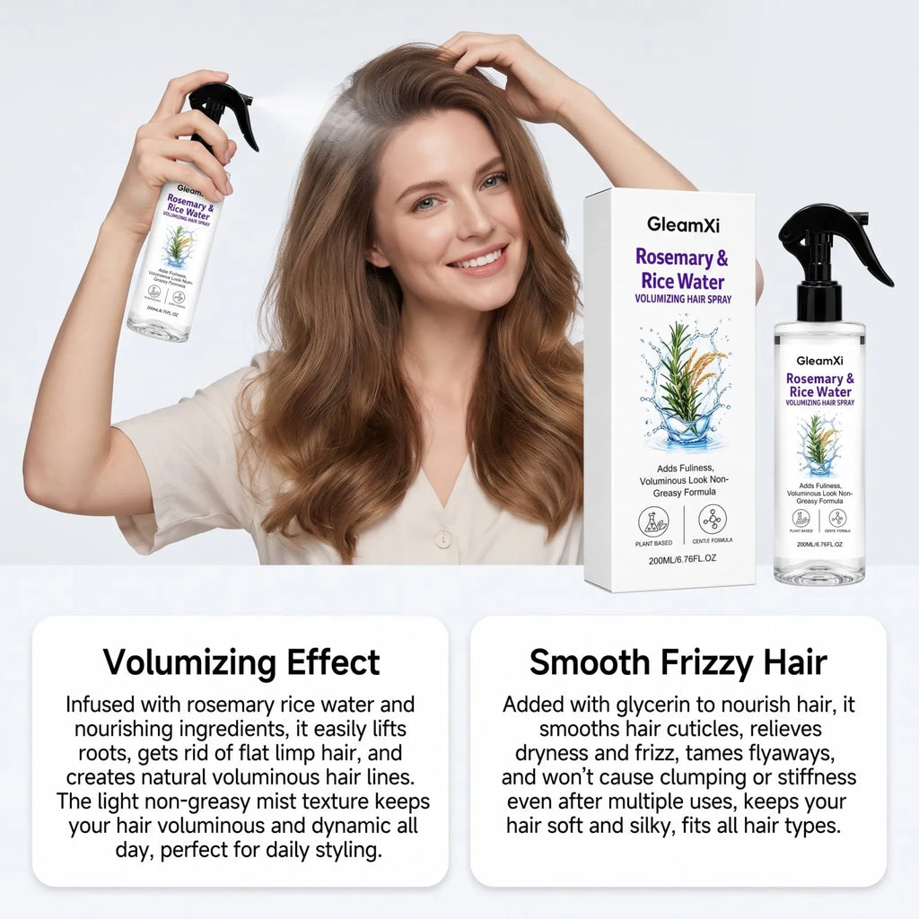 Rosemary Rice Water Volumizing Hair Spray Lightweight Non Greasy Root Boost Smooth Frizzy Hair Natural Looking Volume 200ml
