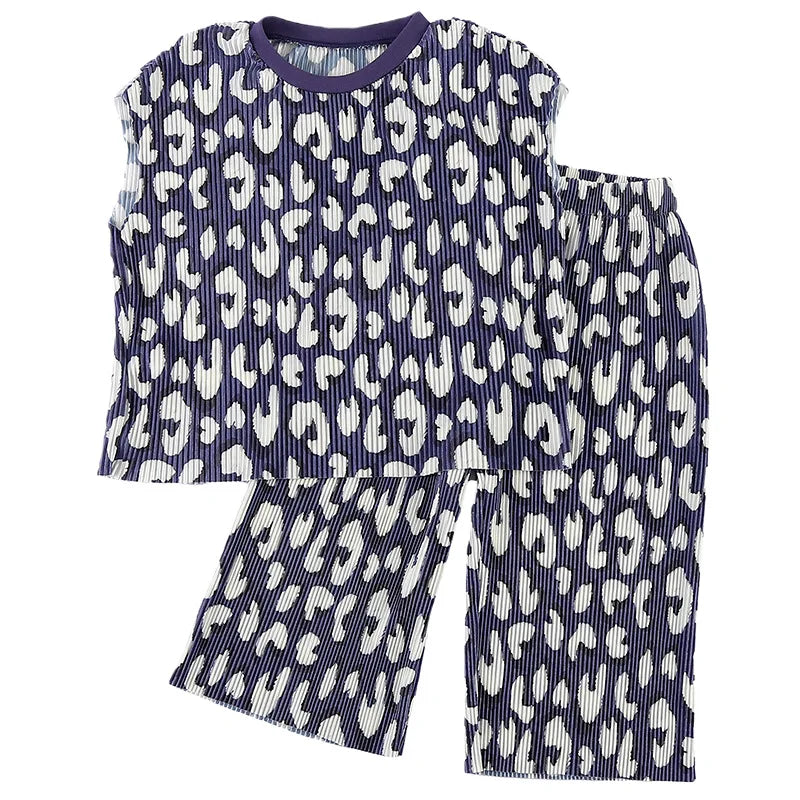 2026 New Infants Kids Matching Clothing Set Cartoon Print Pleated 2 Pieces Suit Tank Top Trousers Soft Loose Streetwear Homewear