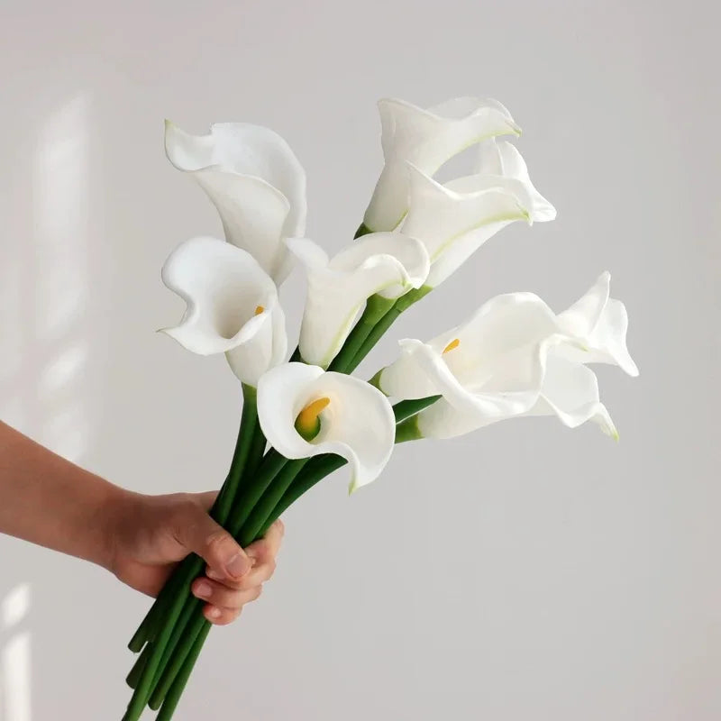 10PCS White Calla Lily Artificial Flower Bouquet Calla Lily Bridal Bouquet Wedding Flower Arrangement Decor Home Spring